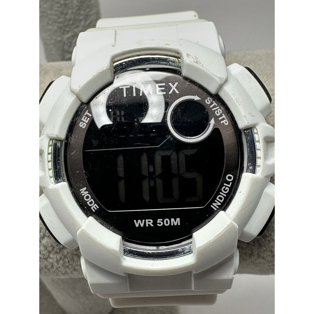 Timex TW5M23700 New Battery Indiglo 44MM 7.5" White Silicone Band X84‎